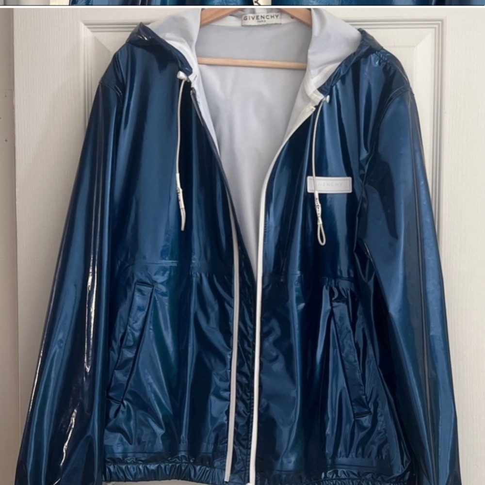 Givenchy Unisex Shiny Hooded Jacket in Blue - Size: Large / Condition: 9 of 10